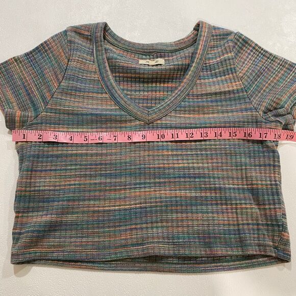 Madewell Multicolor Striped Ribbed V-Neck Cropped Tee Women’s XL - Picture 4 of 6
